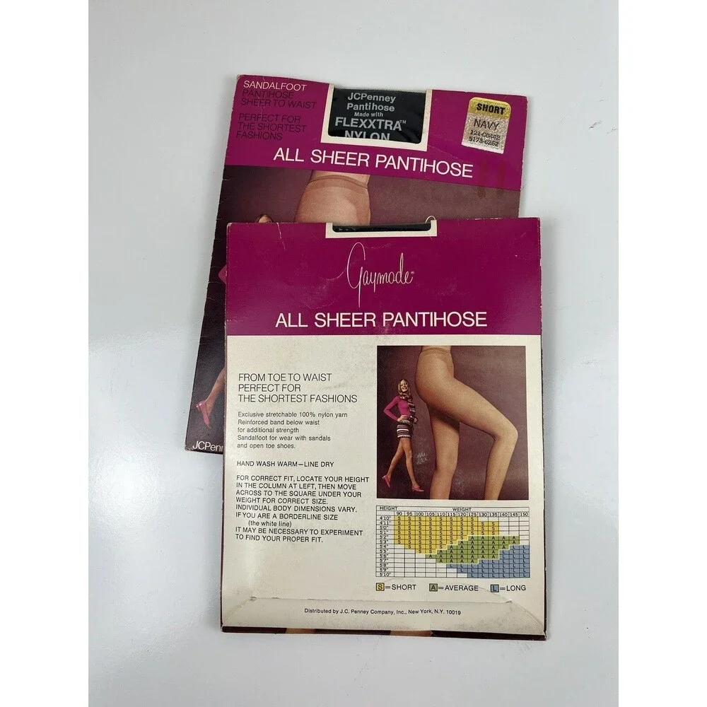 Vintage New NIP JCPenny Sandalfoot Pantihose All Sheer Set of 3 Navy Gaymode